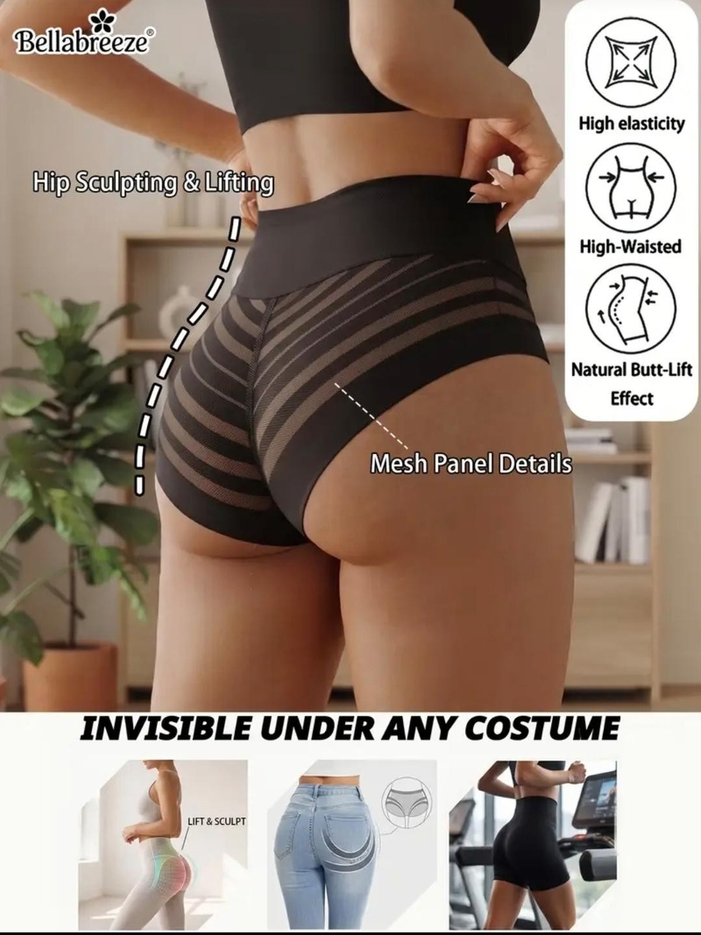 High-Waisted Hip Sculpting Shapewear Briefs - Black